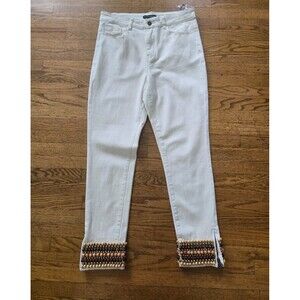 Boston Proper Size 12 Wood Bead Embellished Ankle Jeans Beige Stretchy